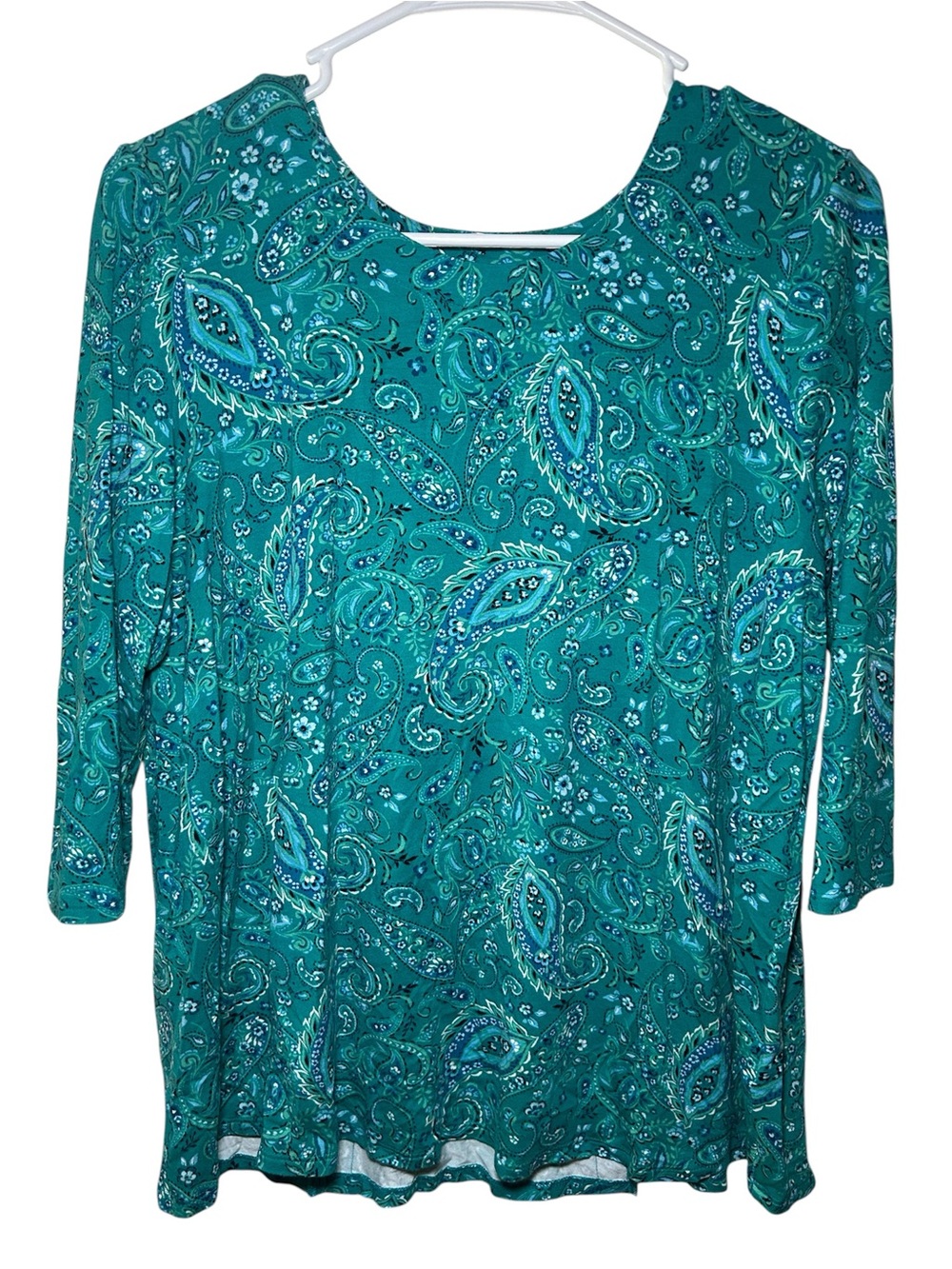 j jill Women’s Teal Paisley Long-Sleeve Top XL Flowy Mature Western Rodeo Count